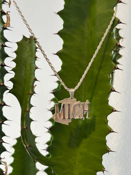 Silver Rope Chain with Michoacán State Pendant (MICH)